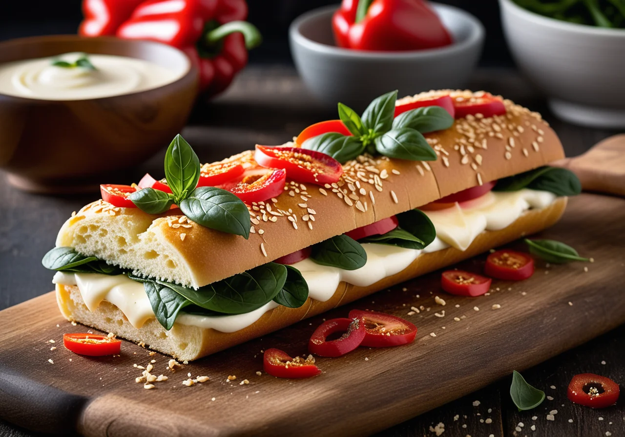 Sesame Roll with Fried Bell Pepper and Spinach