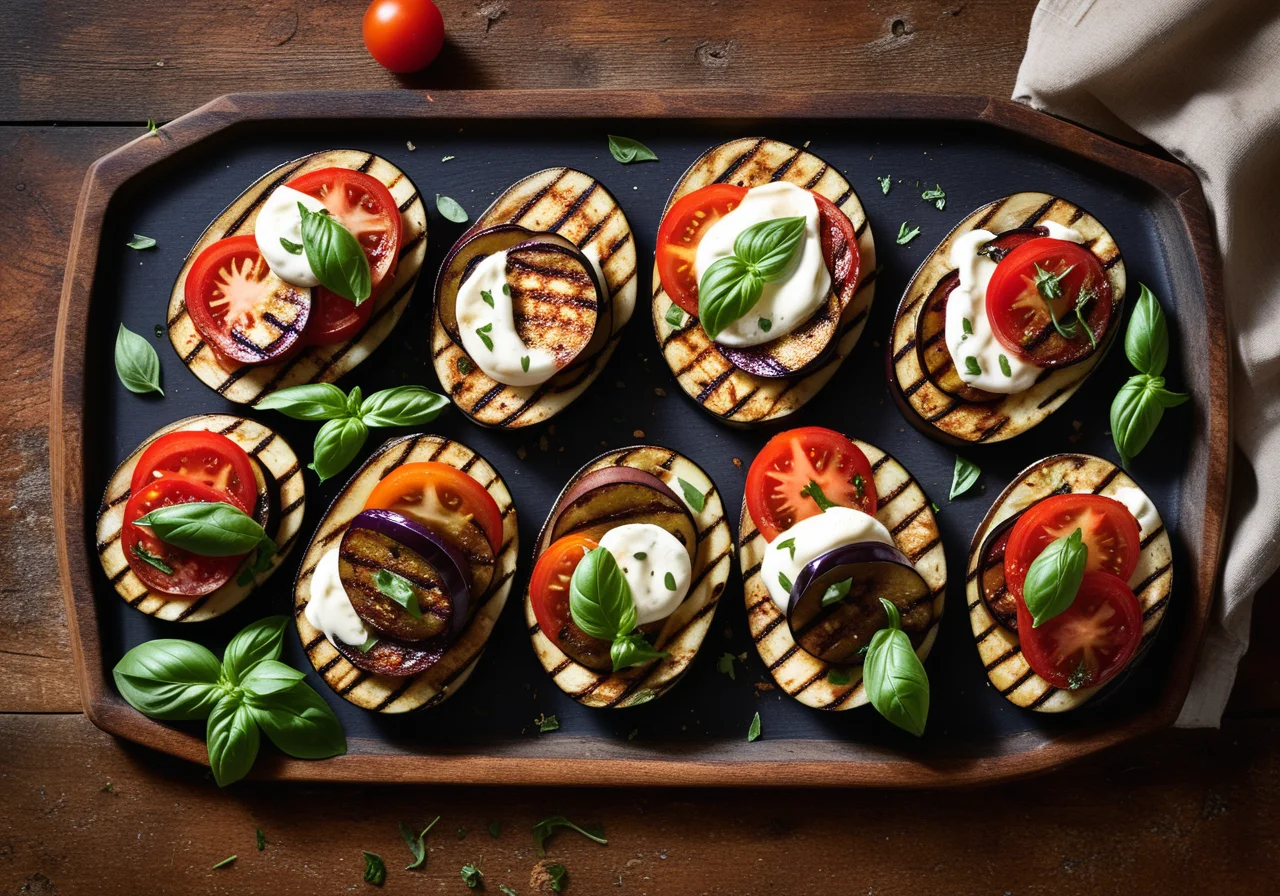 Eggplant Slices with Tomato and Cheese