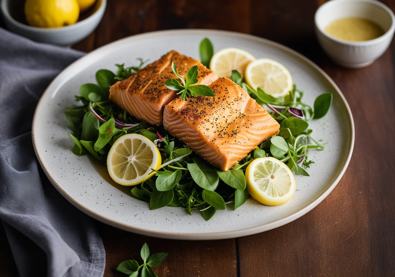 Salmon Fillet in Pepper Dough with Herb Salad