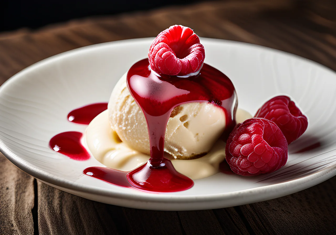 Vanilla Ice Cream with Hot Raspberry Sauce