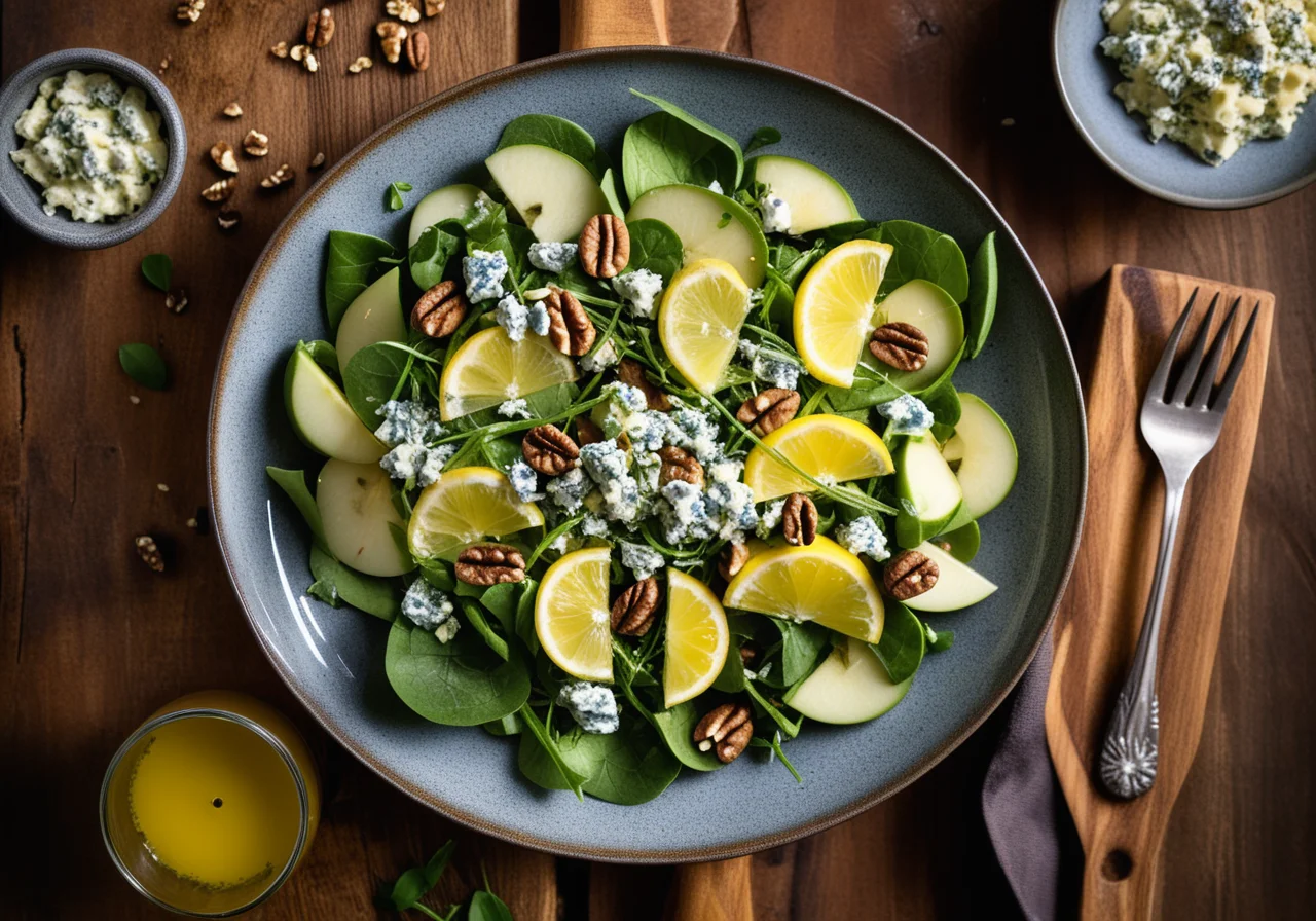 Green Salad with Walnuts, Blue Cheese and Pear