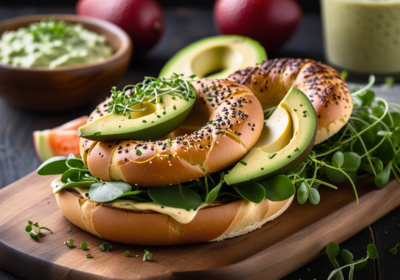 Bagel with Salmon and Avocado Cream