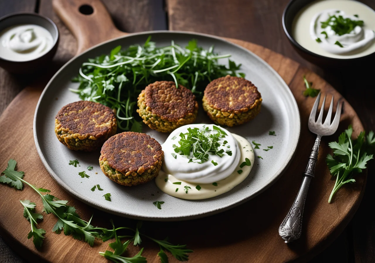 Lentil Patties with Yogurt and Salad