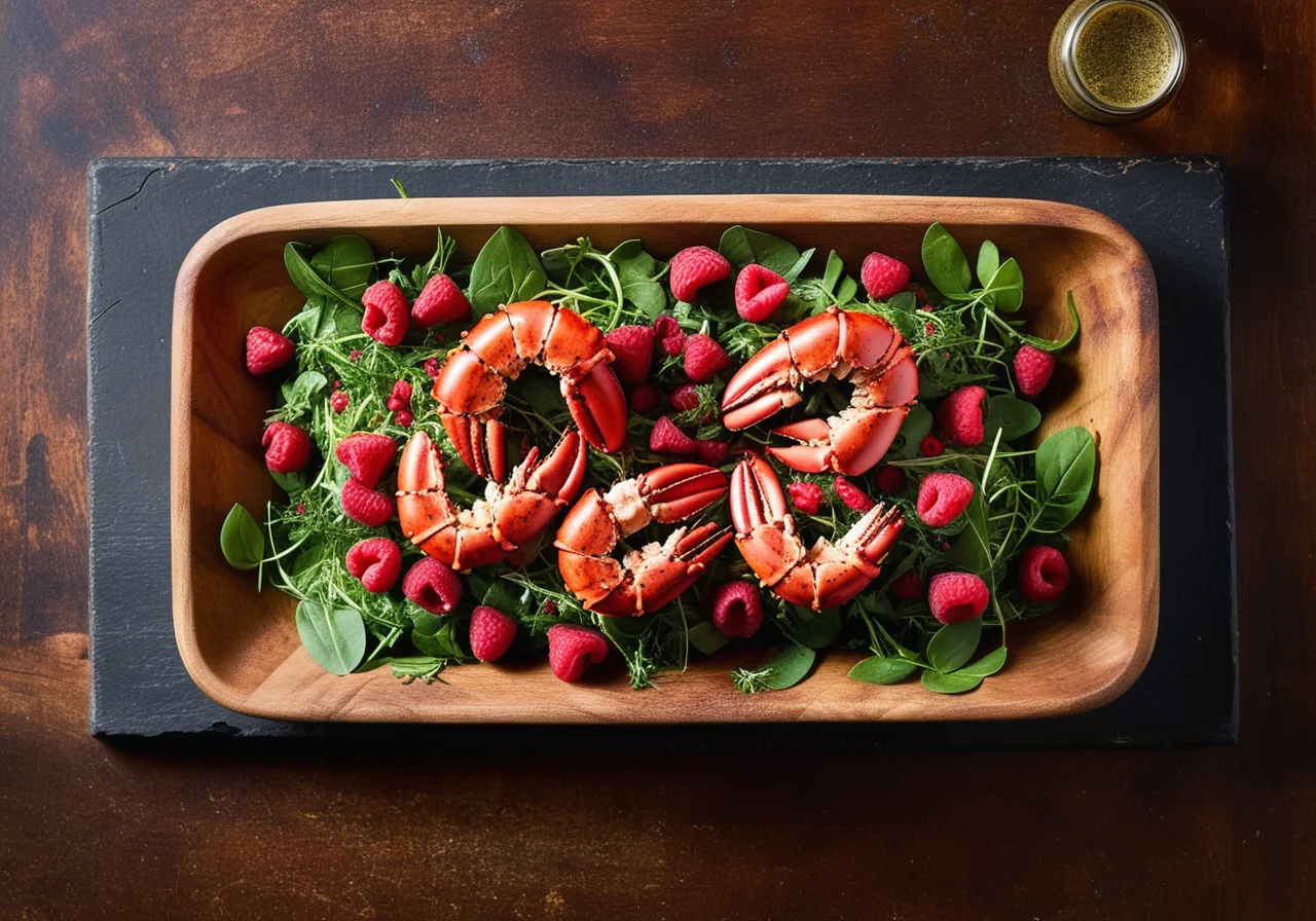 Wild Herb Salad with Half Grilled Lobster