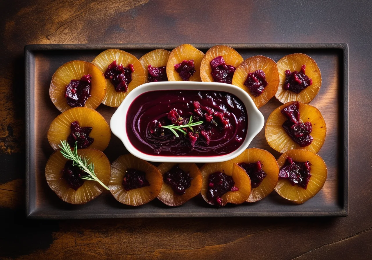 Crispy Fried Beetroot with Spicy Pear and Shallot Chutney
