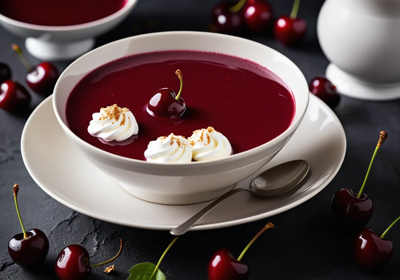Cold Sour Cherry Soup with Amaretti