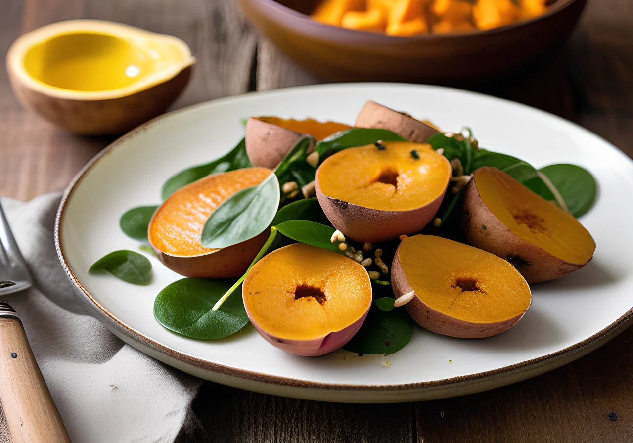 Sweet Potatoes with Spinach Salad