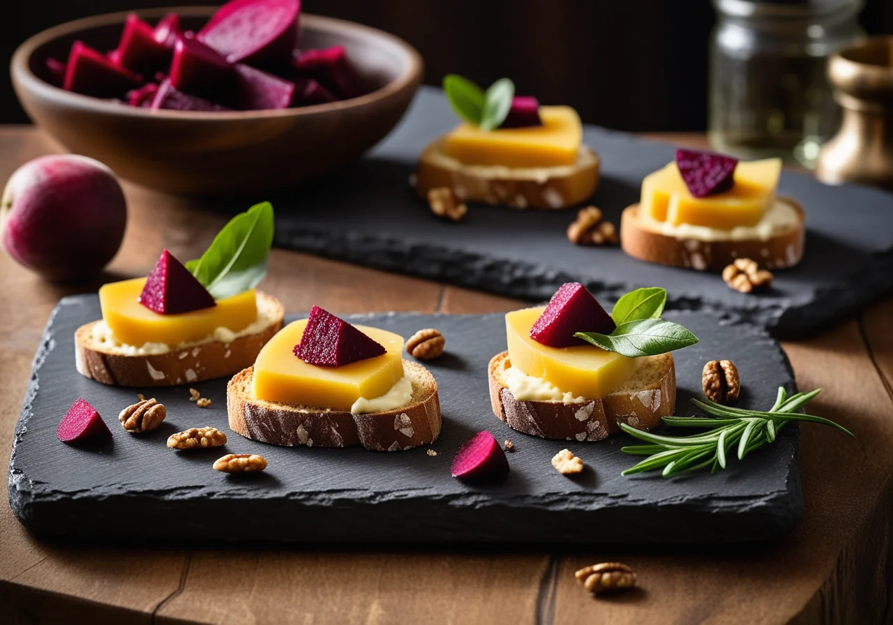 Crostini with Grana Padano Cream and Beet Apple Tatars