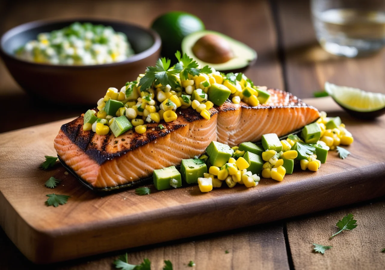 Salmon with Avocado and Corn Salsa