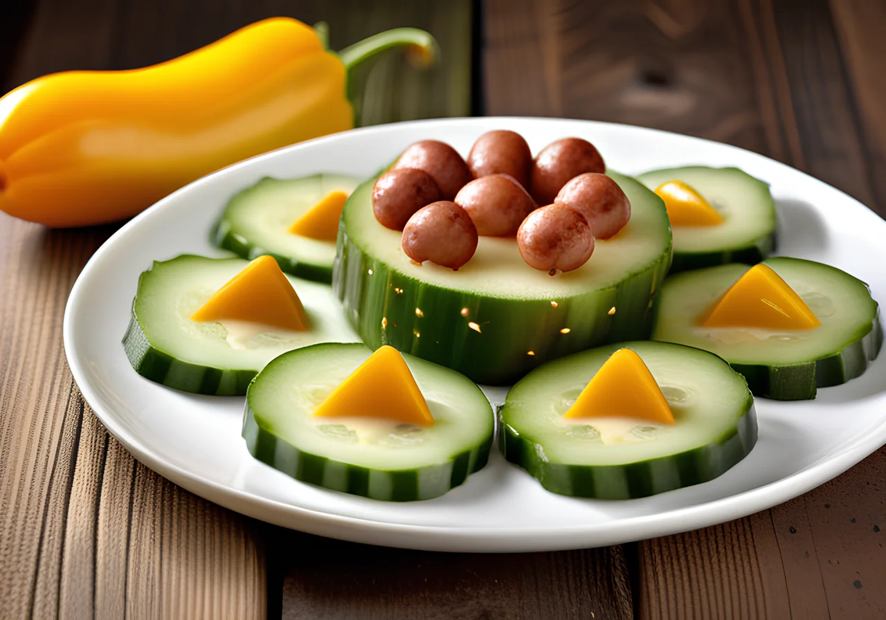 Cucumber Crocodile with Cheese and Sausages
