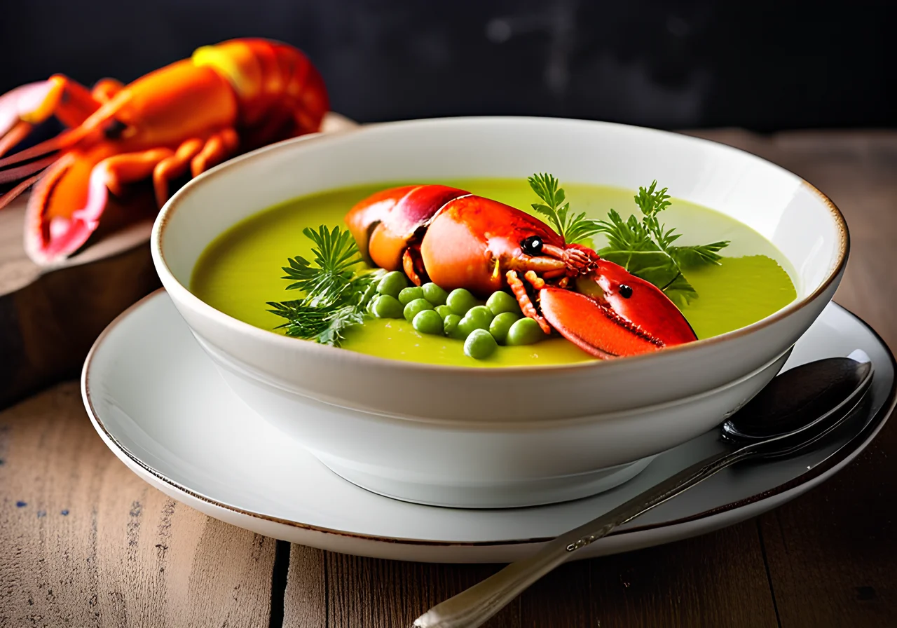 Pea and Saffron Soup with Lobsters