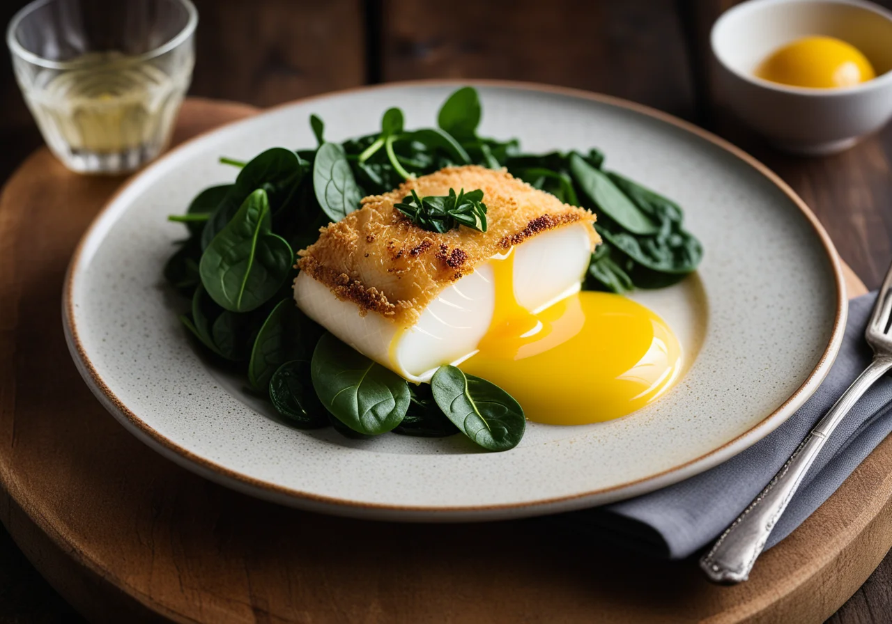 Fish in Egg Shell on Spinach