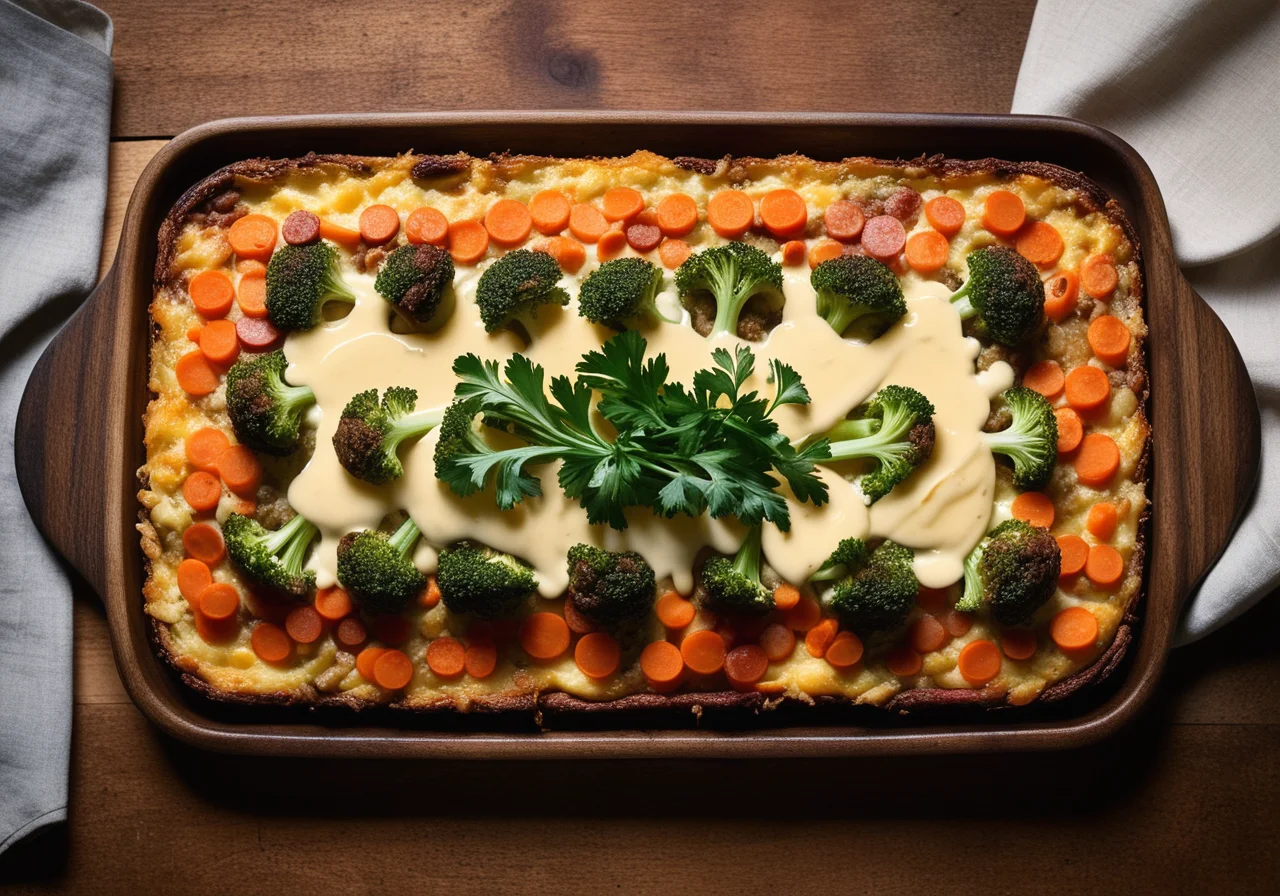 Lentil Vegetable Gratin with Sausage