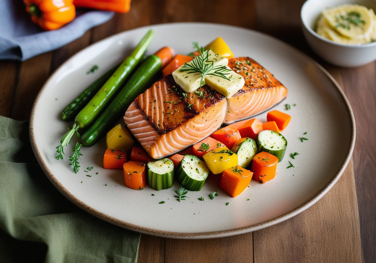 Pan-Seared Salmon on Vegetable Bed