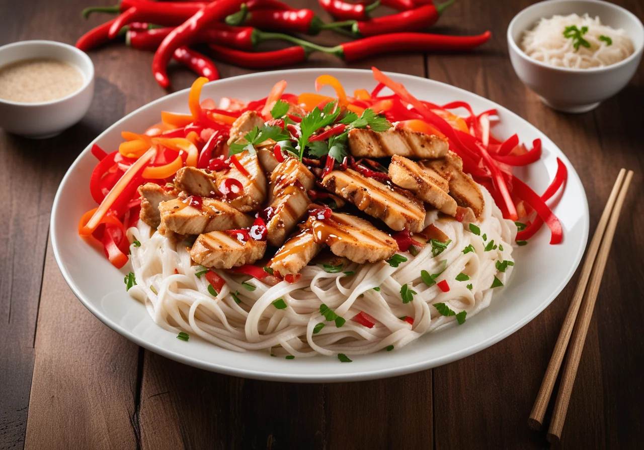 Paprika Chicken Skillet with Noodles and Sweet Chili Sauce