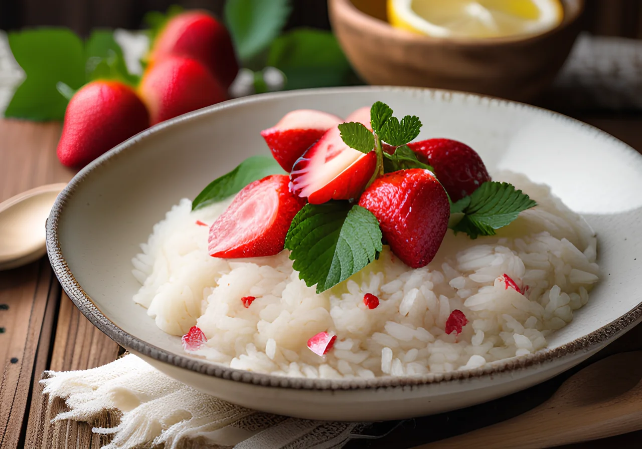 Coconut Milk Rice with Wasabi Strawberries