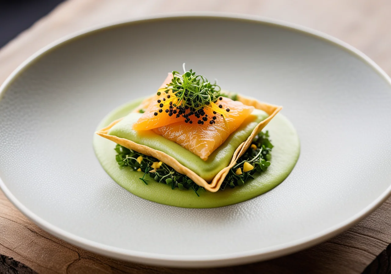 Crunchy Wonton Dough with Avocado and Trout Caviar