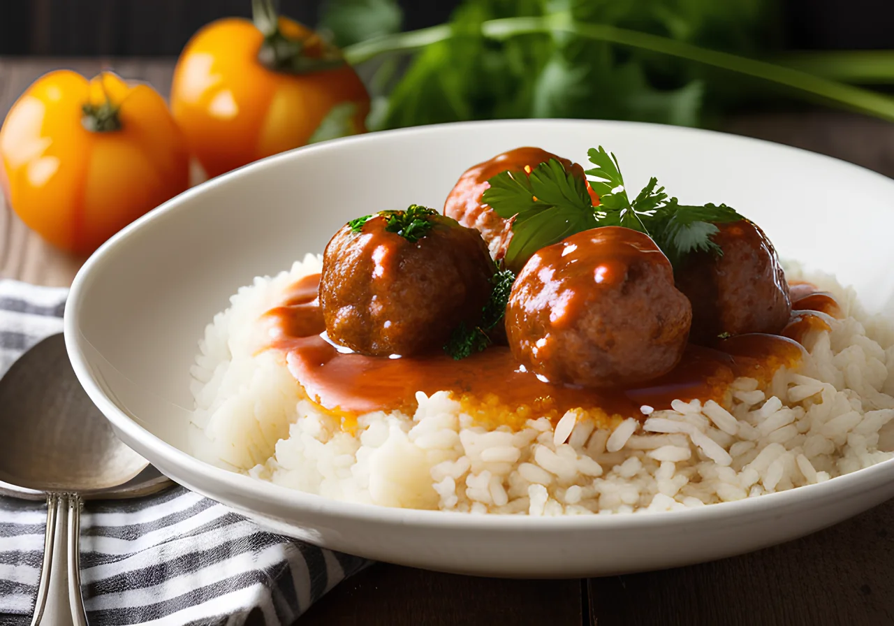 Meatballs in Tomato Sauce with Rice