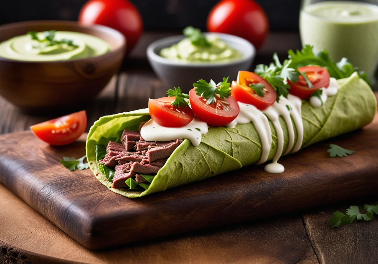 Tortilla with Beef Strips and Guacamole