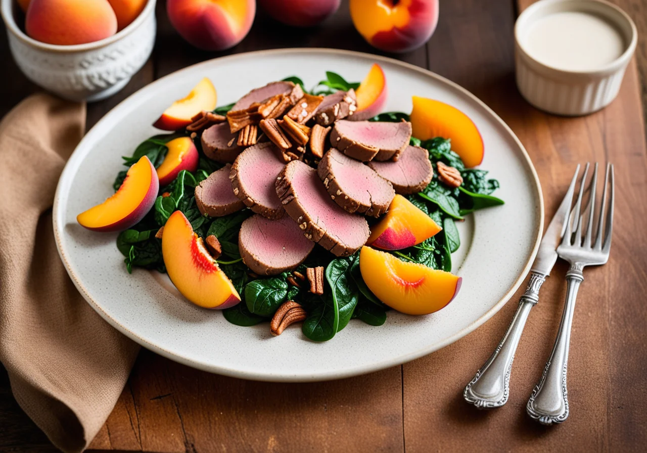 Veal Liver with Spinach and Peaches