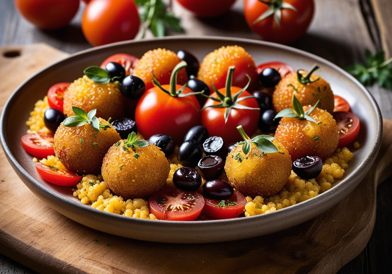 Quinoa Balls on Tomato Salad