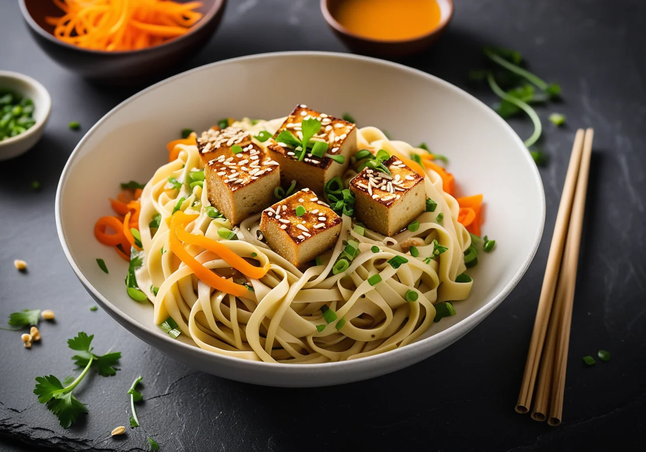 Egg Noodles with Vegetable Tofu