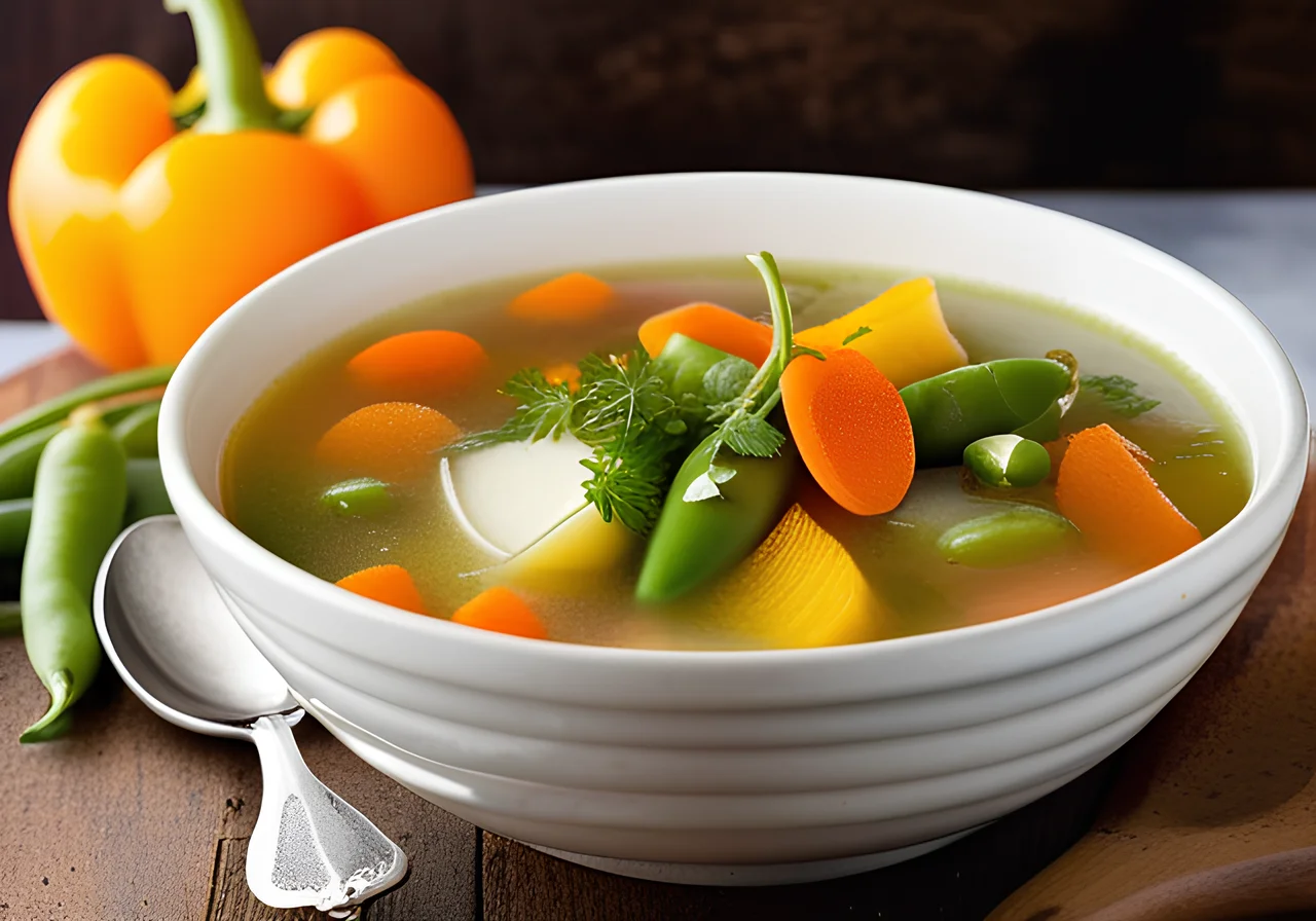 Colorful Vegetable Soup with Sugar Snap Peas
