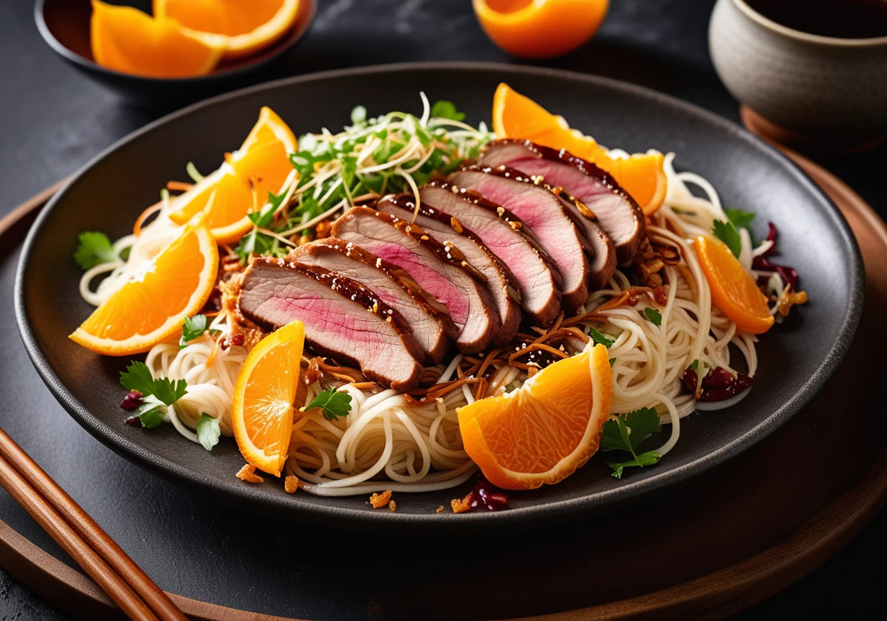 Pan‑fried Duck Breast with Noodles