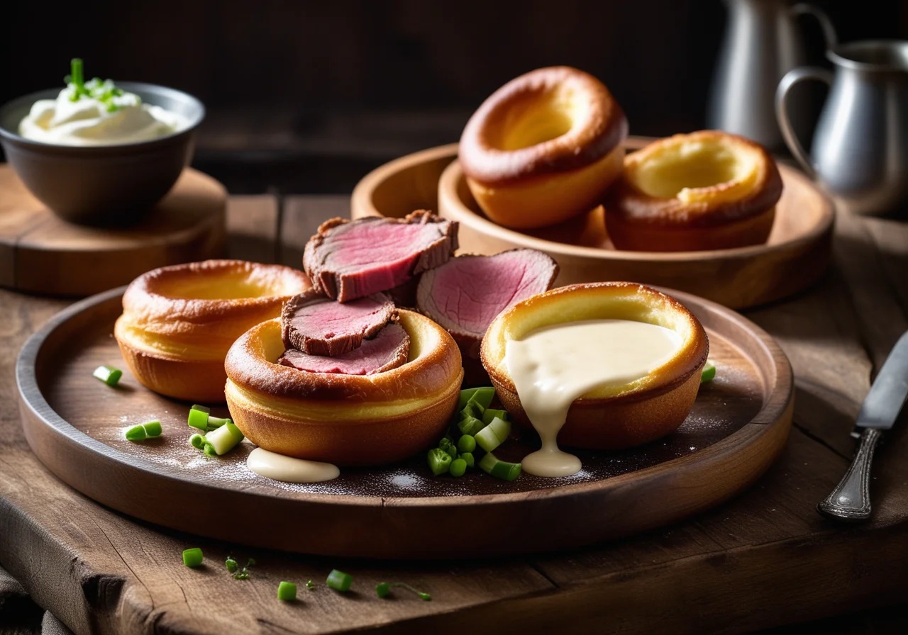 Yorkshire Pudding with Crème Fraîche and Roast Beef