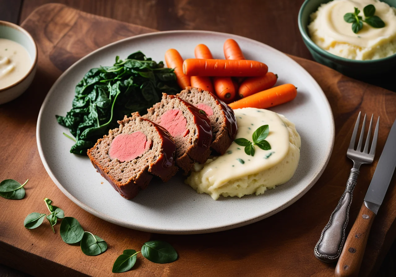 Meatloaf with Mashed Potatoes and Herb Sauce