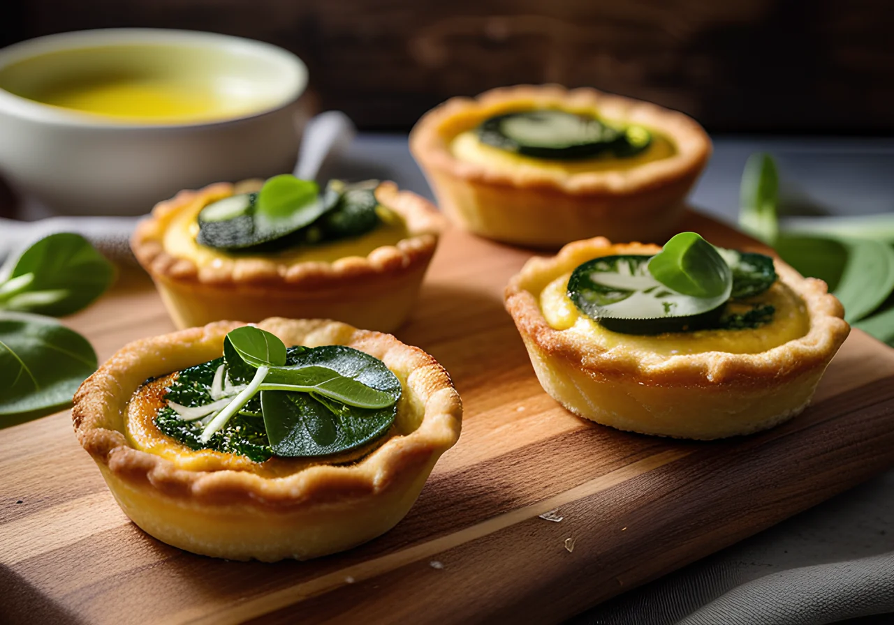 Mini Quiches Made With Puff Pastry, Zucchini, Spinach and Mozzarella