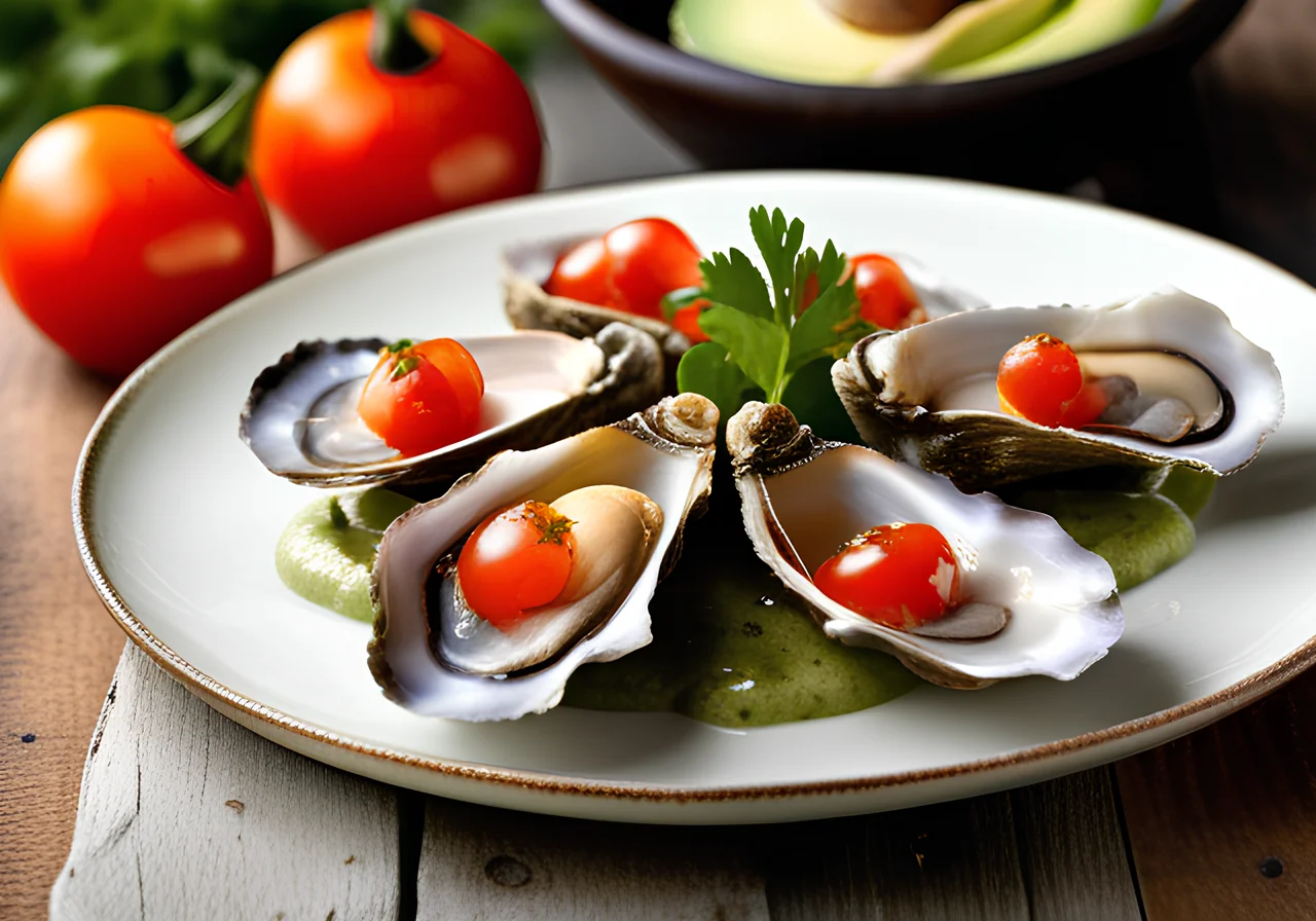 Marinated Oysters on Avocado Cream