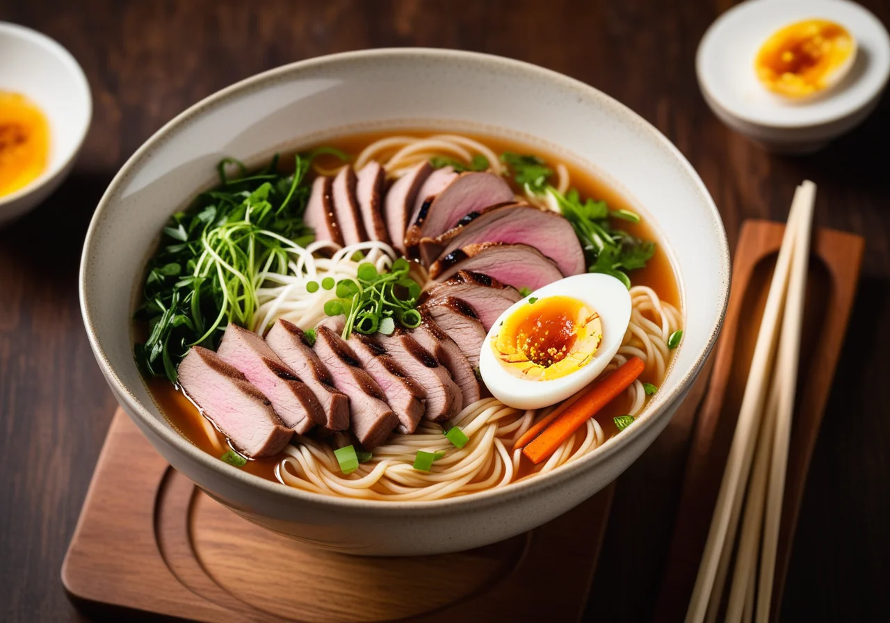 Asian Noodle Soup with Duck Breast and Egg