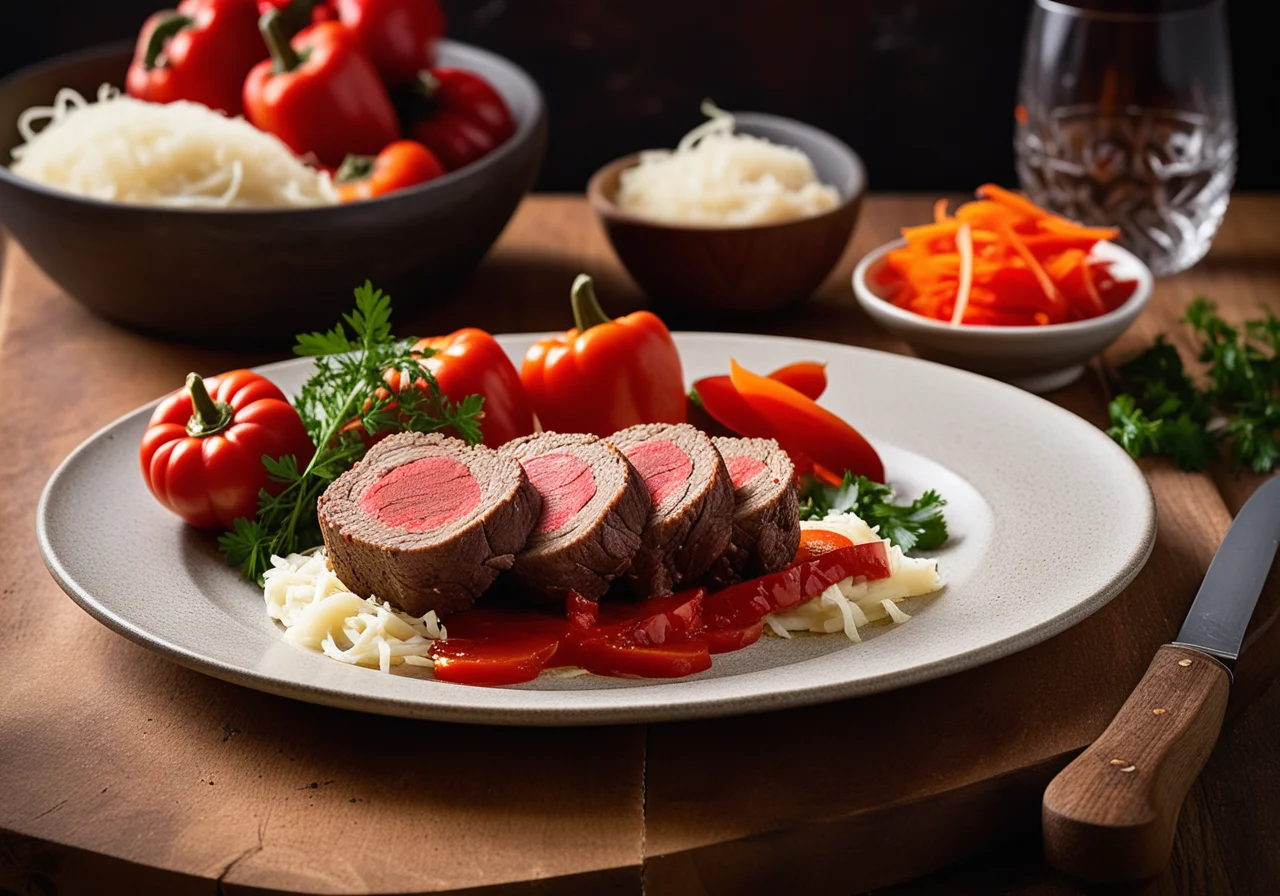 Rouladen with cabbage and bell pepper