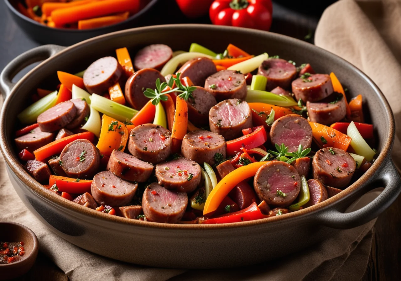 Casserole with Sausages, Carrots and Leek