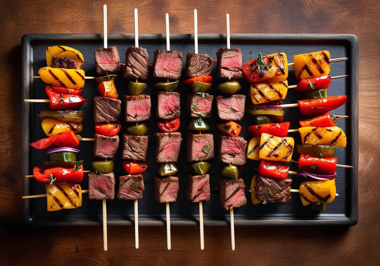 Grilled Skewers with Vegetables and Beef