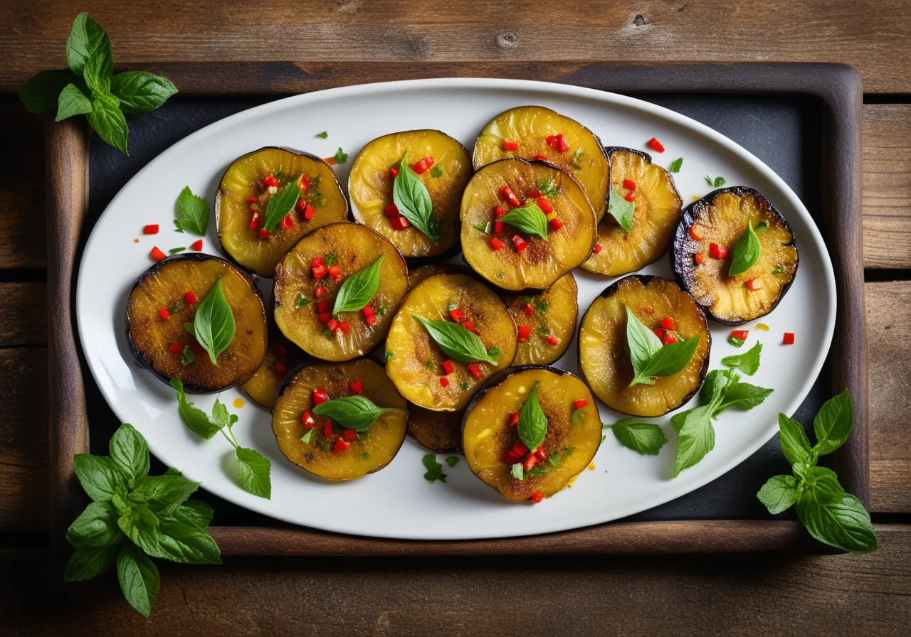 Spicy Pepper Patties with Fried Eggplant