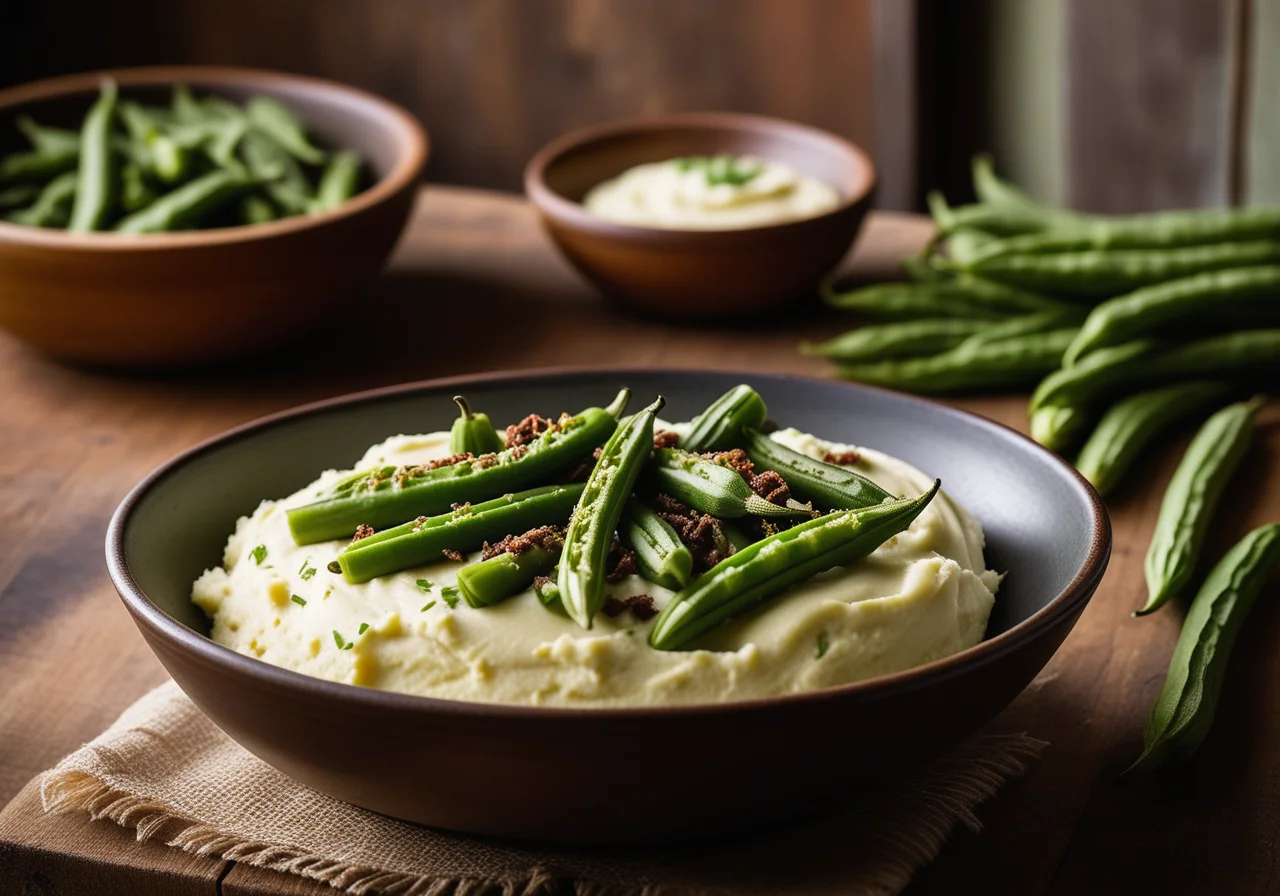 Mashed potatoes with okra