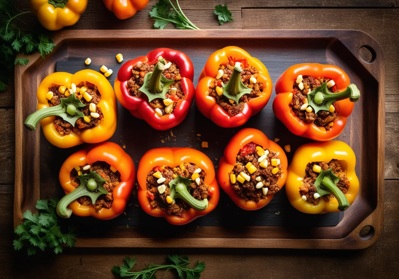 Bell Peppers with Barley-Mandarin Filling