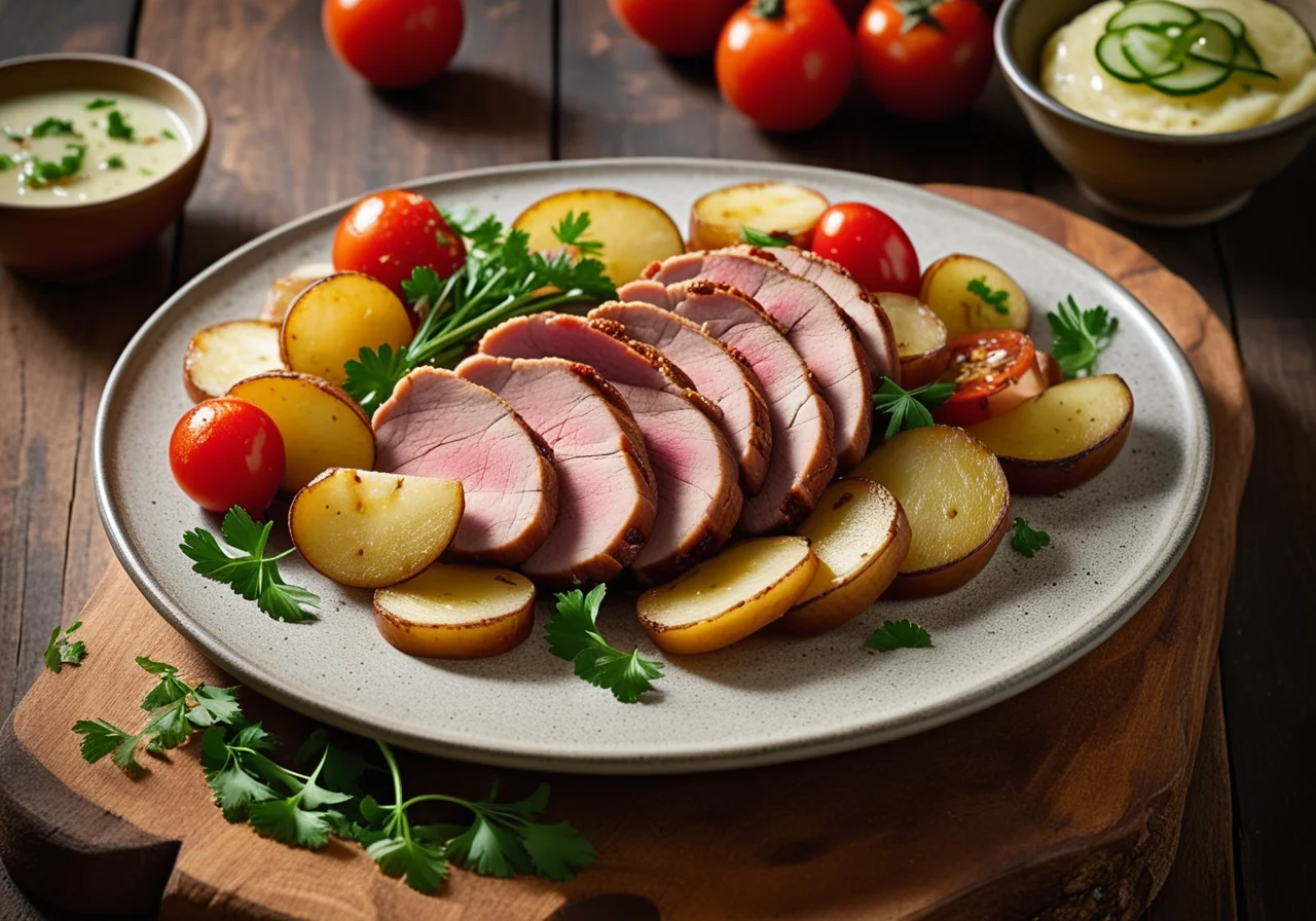 Plate of Sülze and Fried Potatoes