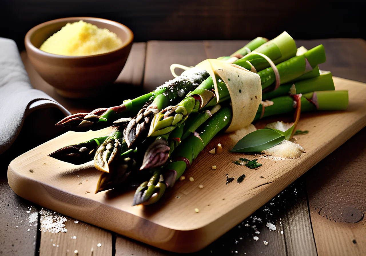 Raw Roasted Asparagus with Potato-Sesame Snow