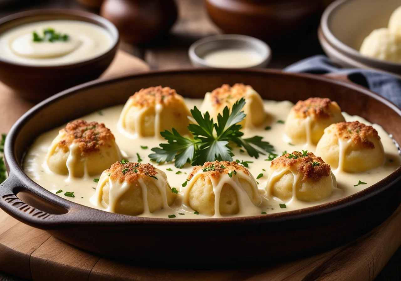 Cauliflower Casserole with Semmelknödel and Sausage