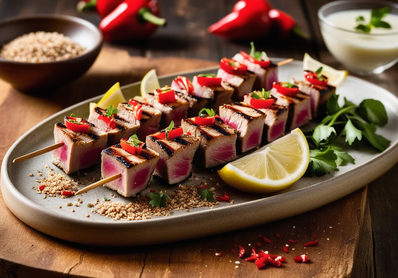Grilled Tuna Skewers with Ginger‑Sesame Crust