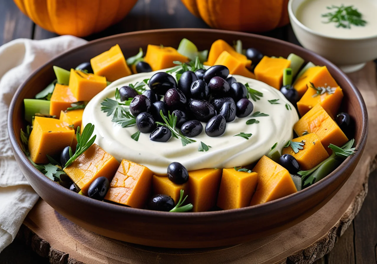 Pumpkin Leek Salad with Yogurt Dressing
