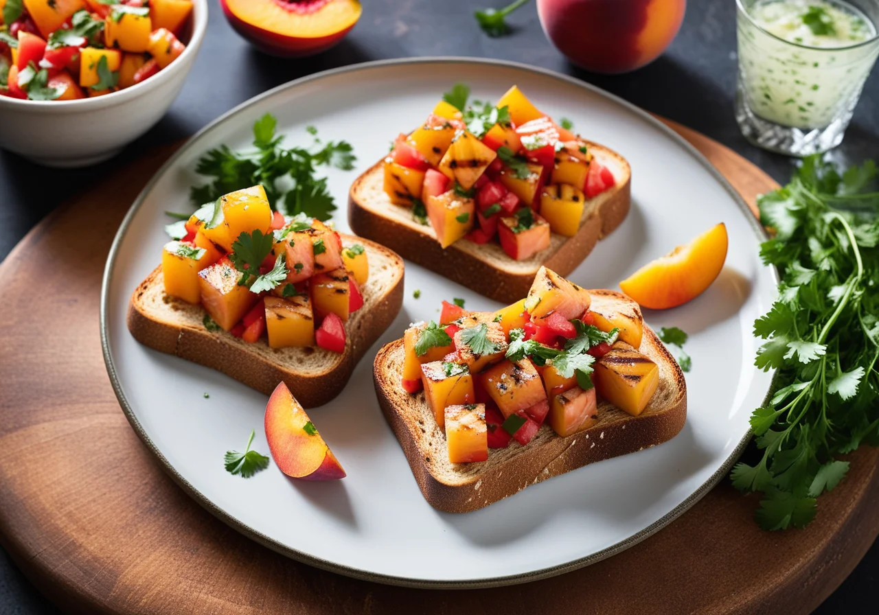 Grilled Salmon and Peach Salsa on Toast