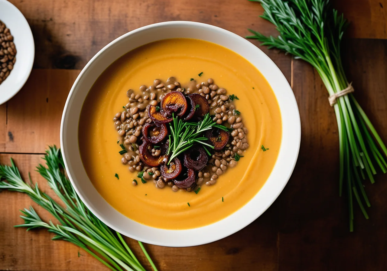 Sweet Potato Lentil Soup with Balsamic Onions