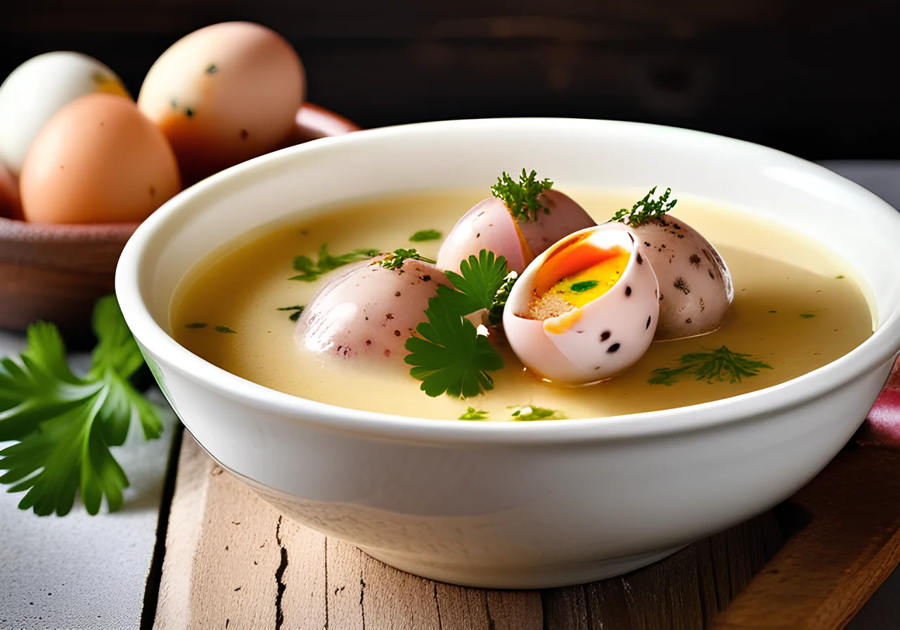 Polish Soup with Sausage and Quail Eggs (Żurek)
