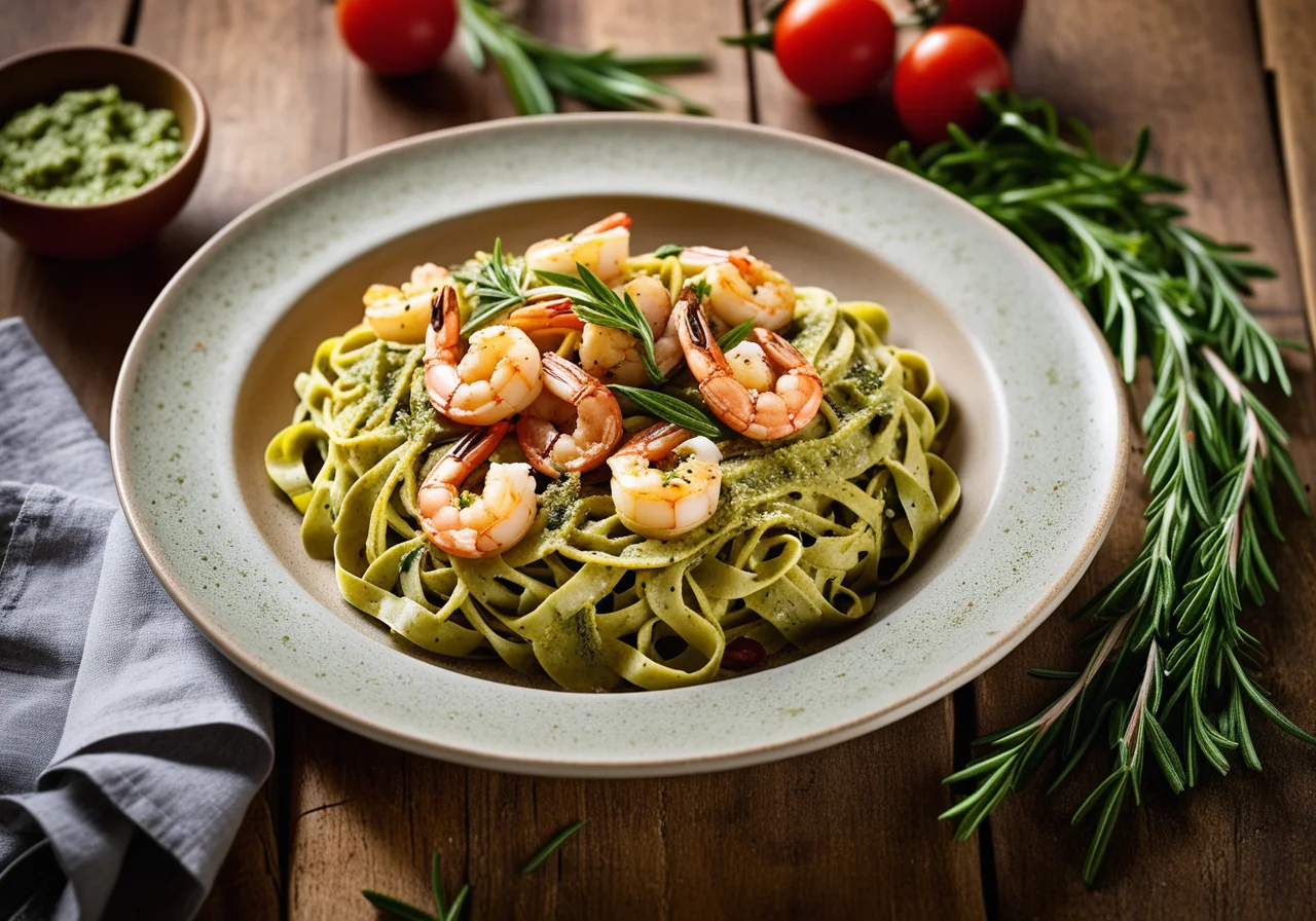 Tagliatelle with Pesto and Shrimp