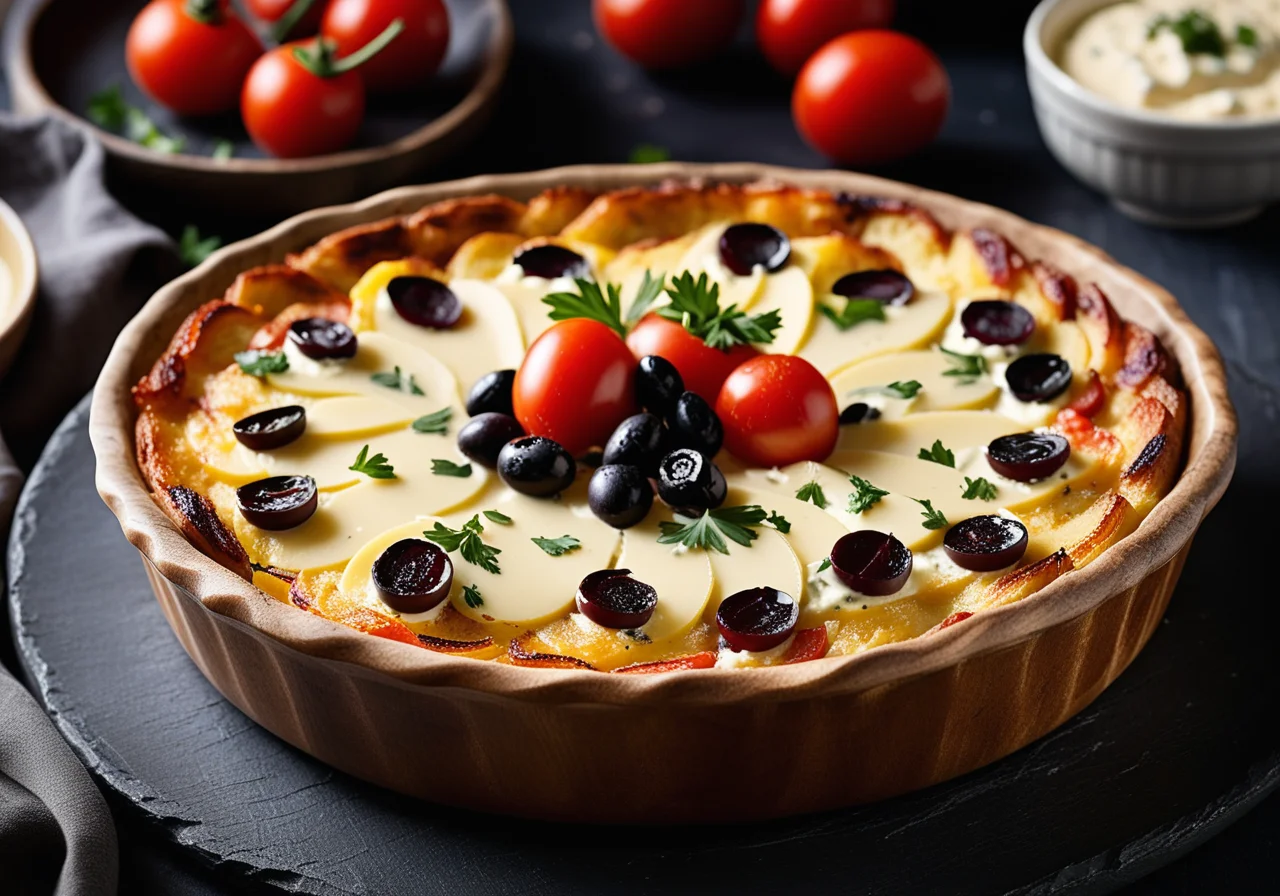 Potato gratin with turkey and tomatoes