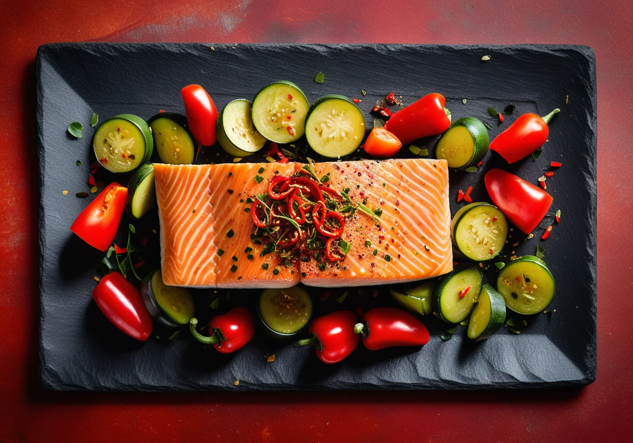 Salmon on Zucchini Vegetable